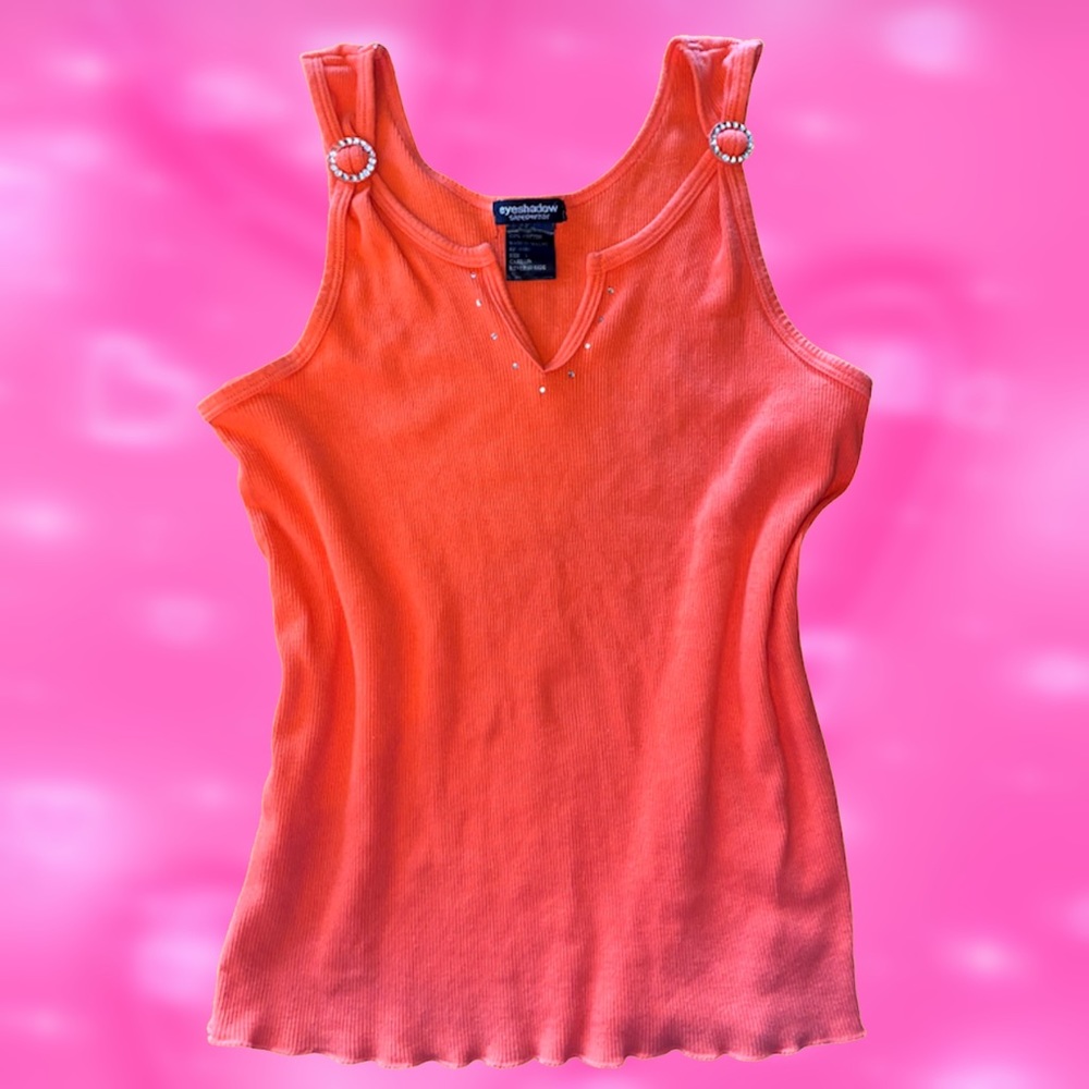 Y2K vintage eyeshadow sleepwear orange tank top with rhinestones